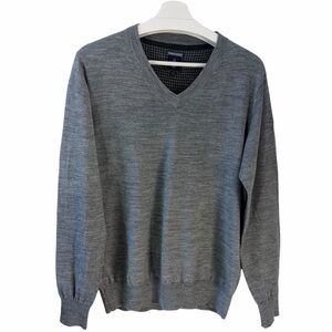 POINT ZERO COLLECTION Grey Merino Blend V-Neck Knit Sweater Large